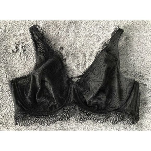 Gilligan and O’Malley Lace Bralette LARGE Black Sheer Underwire Sexy Double Hook